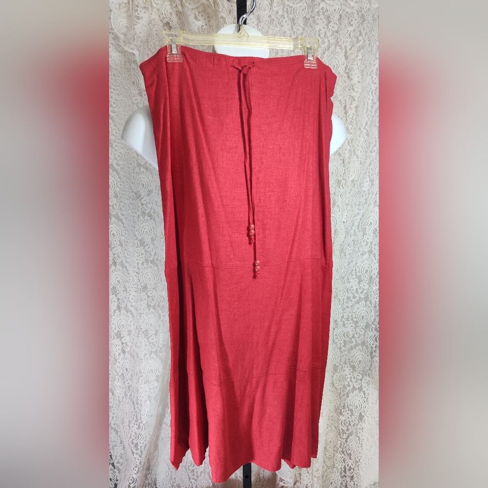 Red Maxi Skirt Wide Bottom Flounce NWOT